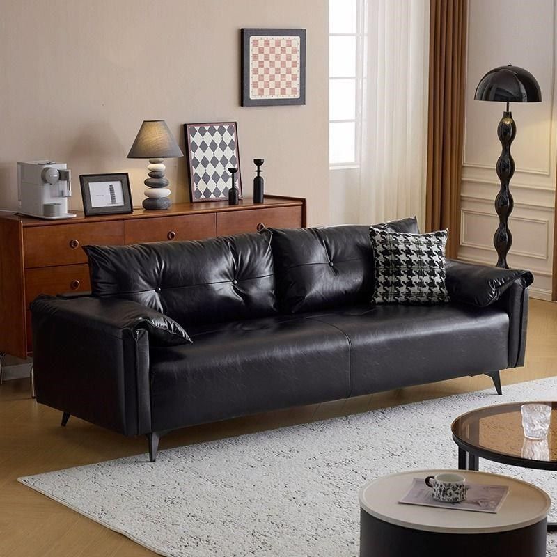 复古皮艺黑色沙发小户型客厅休闲极简办公室接待油蜡皮双三人沙发,3C数码配件,数据线,淘宝优惠券,粉丝福利购,淘宝优惠卷
