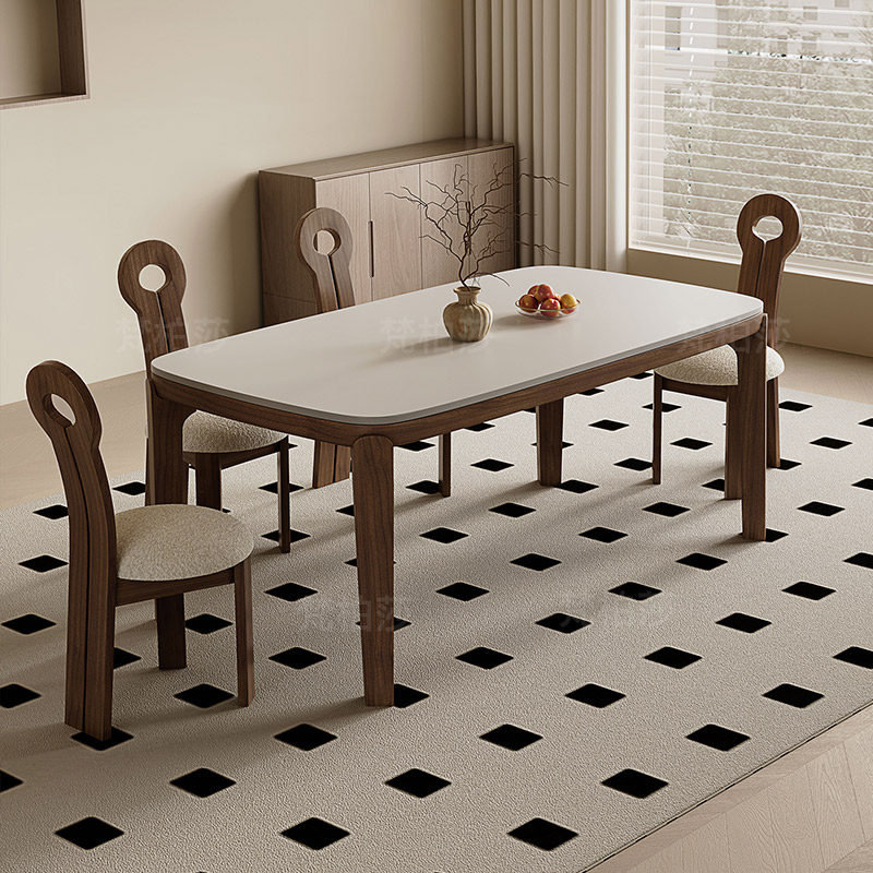 实木家用奶油风岩板餐桌现代简约餐厅胡桃色白蜡木长方形吃饭桌椅,住宅家具,岩板餐桌,淘宝优惠券,粉丝福利购,淘宝优惠卷