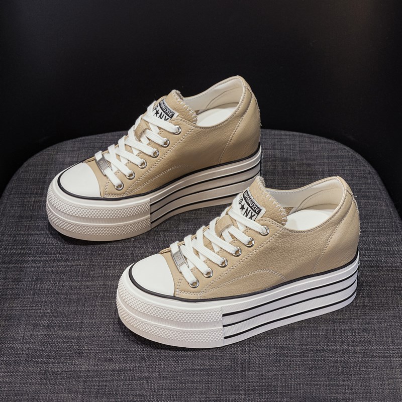 内增高10cm女鞋超高跟t真皮高级感小白鞋欧货百搭休闲厚底松糕单