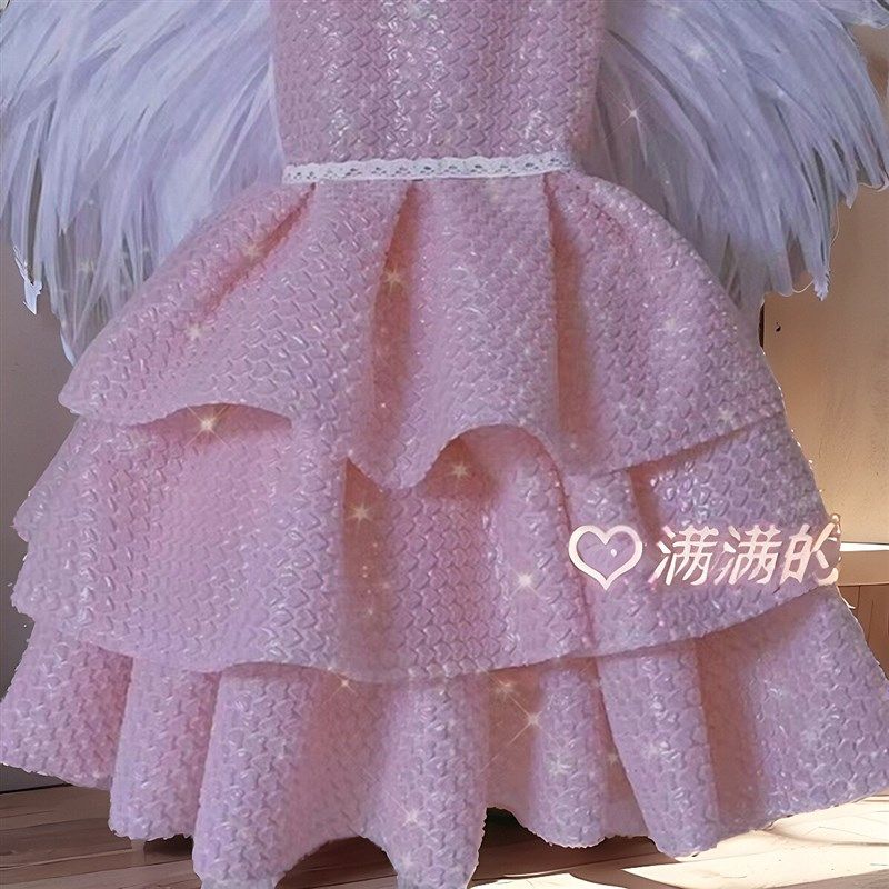 新款六一儿童环保服装时装秀粉红色气泡膜手工制作公主裙亲子舞