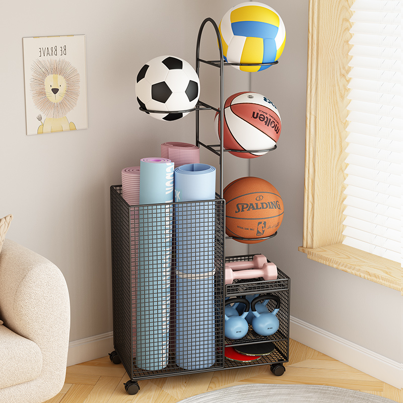 瑜伽垫收纳筐健身运动器材篮球类收纳置物架夹缝带轮枪玩具整理筐