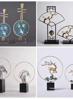 家居高档新中式书房客厅玄关样板房装轻软摆奢风茶几装饰电视柜