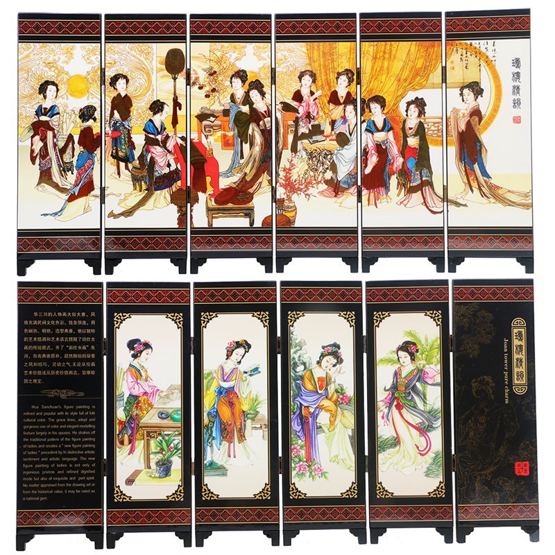 仿古小屏风中国风特色漆画工艺品家居书房桌面装饰摆件送老外礼品