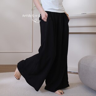 人造棉睡裤女夏季薄款居家裤可外穿裙裤夏天棉绸大裤脚遛弯裤纯色
