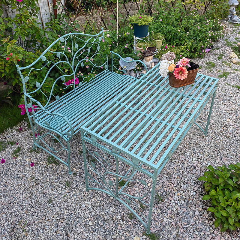 欧式户外花园做旧铁艺休闲桌椅庭院别墅阳台长桌双人单人椅靠背