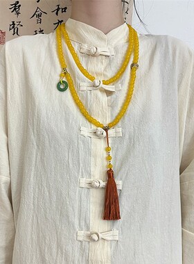 国风串珠流苏项链新中式小众高级感长款斜挎链搭配汉服马面裙配饰
