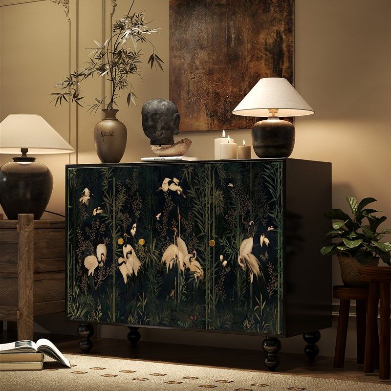 新中式复古轻奢风仙鹤客厅酒店民宿会所大堂餐边收纳储物玄关柜,住宅家具,餐边柜,淘宝优惠券,粉丝福利购,淘宝优惠卷