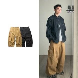 黑子舞想日系穿搭美式复古束脚工装裤卡其色男女款阔腿休闲裤子潮