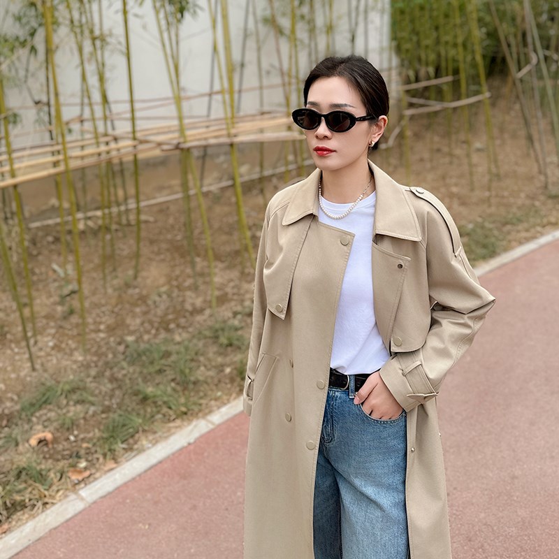 春季卡其色风衣女中长款显瘦宽松垂感气质过膝大衣外套