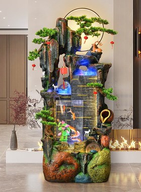 新中式假山流水喷泉鱼缸招财循环C水客厅办公室阳台酒店装饰摆件