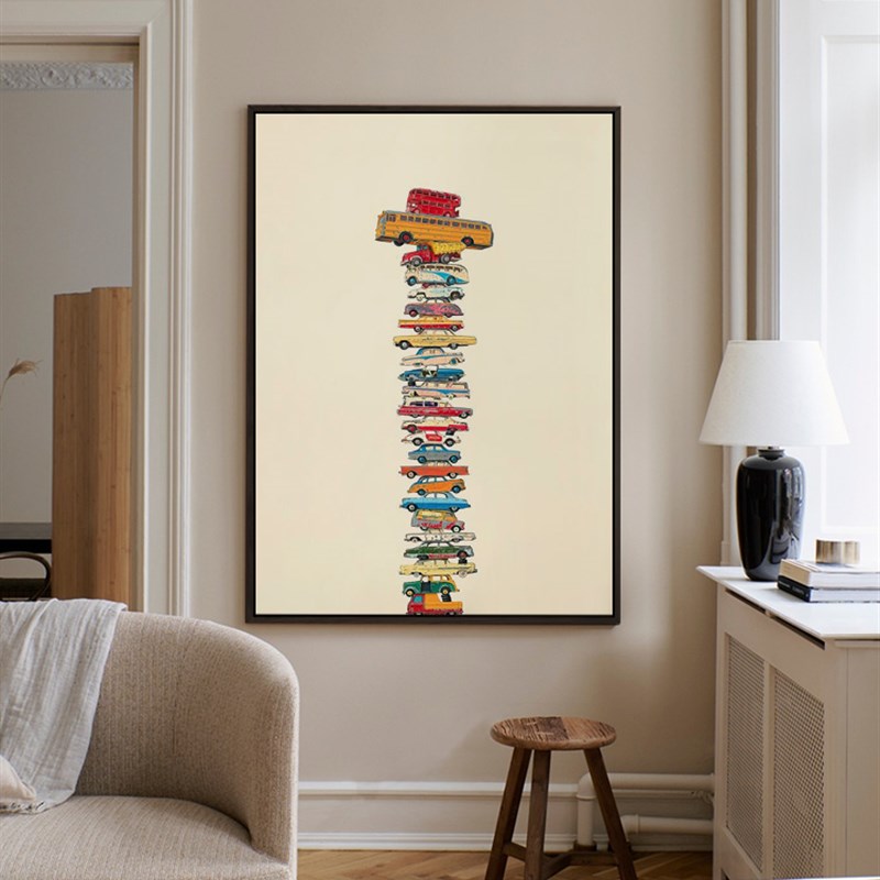 现代简约汽车纯手绘油画小众客厅装饰画卡通玄关过道Y走廊丙烯挂图片