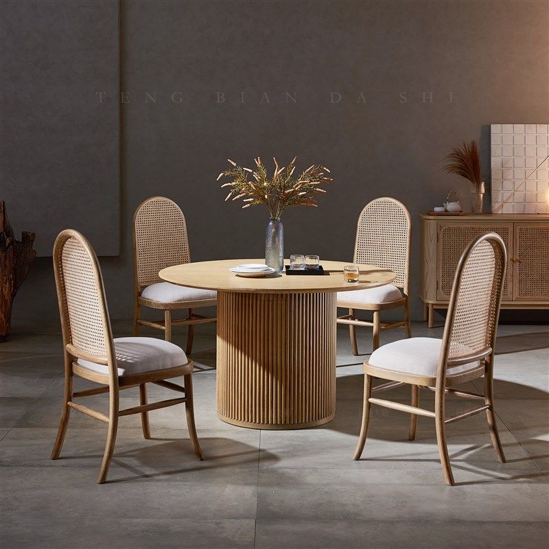 家用民宿客栈藤编餐桌椅组合北欧实木餐椅简约小户型靠背凳子藤椅,住宅家具,餐椅,淘宝优惠券,粉丝福利购,淘宝优惠卷