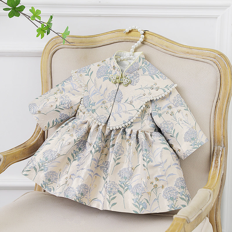 中国风抓周女宝宝礼服公主裙中式婴儿唐装儿童一周岁旗袍高端秋冬