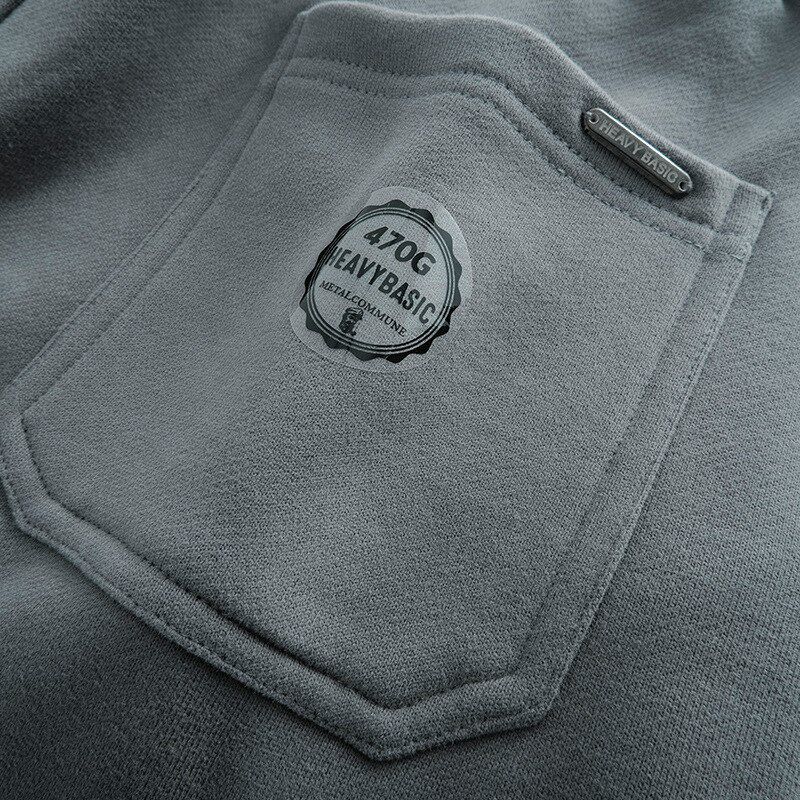 470G秋冬百搭重磅加绒加厚抽绳卫裤灰色中腰纯色纯棉小脚长裤男潮