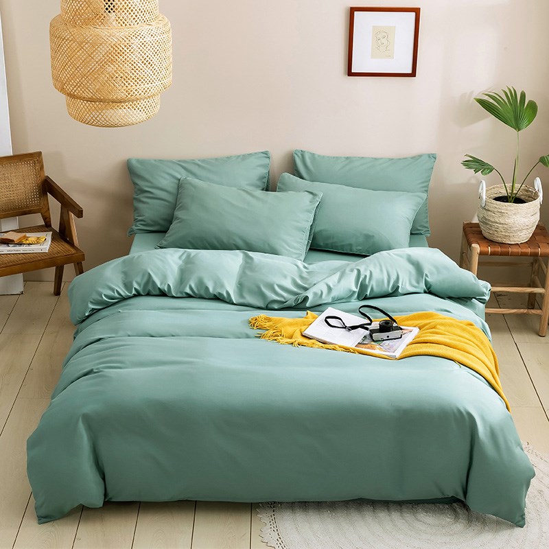 夏季床上用品纯色四件套1.8床笠被子被单被套床单人三件V套1.21.5