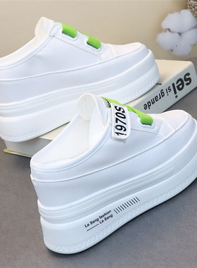 时尚超高跟无后跟懒人半拖增高显瘦10cm气质外穿女小Y白鞋大码拖