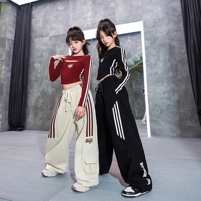 尼恩家儿童街舞女童罩衫上衣两件套爵士舞服套装长袖表演出潮jazz