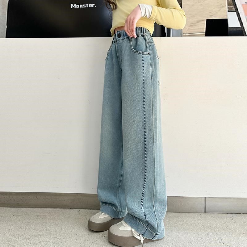 女童裤子春秋款洋气童装中大童时髦直筒牛仔裤儿童窄版阔腿裤11岁