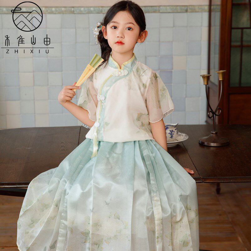 女童汉服马面裙夏季儿童新中式古风国风唐装女孩国学古筝演出古装图片