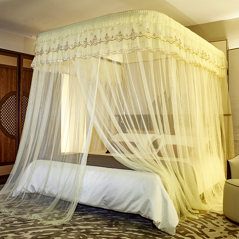 双拉绳拉幕不打墙导轨蚊帐三开门U型轨道家用双人1.8m床1.5米