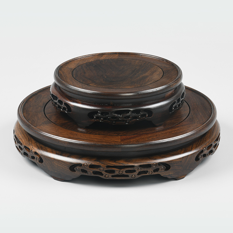 黑檀木花瓶饰品实木圆形花盆佛像摆件酒缸茶壶鱼缸奇石头底座托架