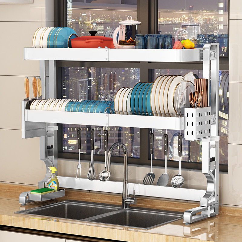 304不锈钢厨房水槽置物架碗架沥水架可伸缩洗碗池碗筷碗盘收纳架