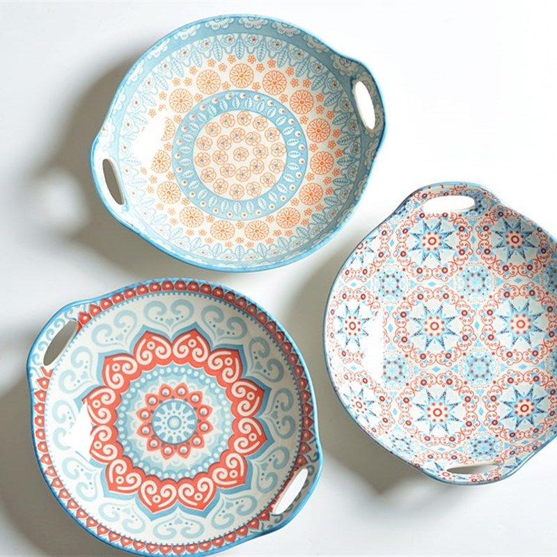 9英寸陶瓷双耳盘日式釉下彩圆形菜盘鱼盘饭盘家用创意盘子水果盘,餐饮具,盘,淘宝优惠券,粉丝福利购,淘宝优惠卷