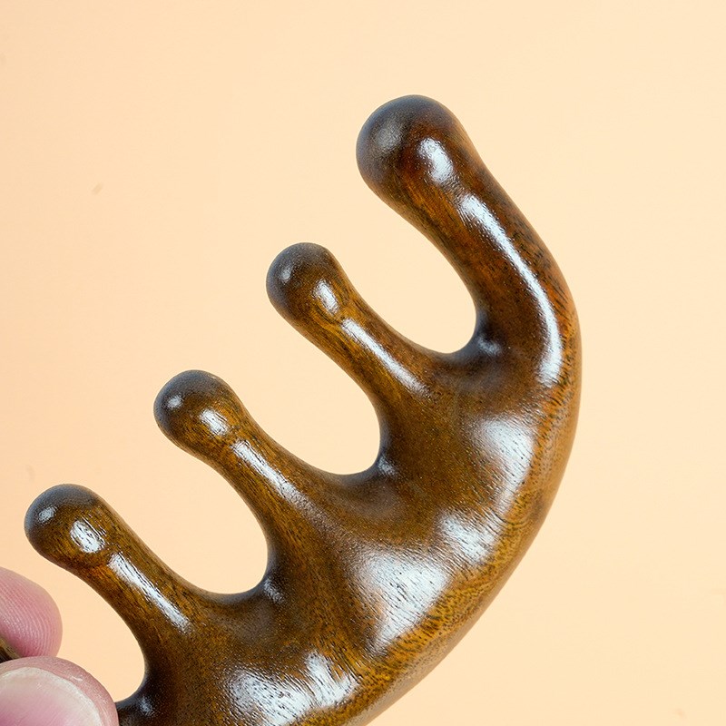 檀木按摩梳刮痧五齿经络梳头部檀香木大号头皮男女养生头疗梳子