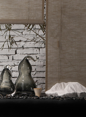 新中式创意家居样板间软装饰品灰黑色玻璃工艺品水晶葫芦摆件组合