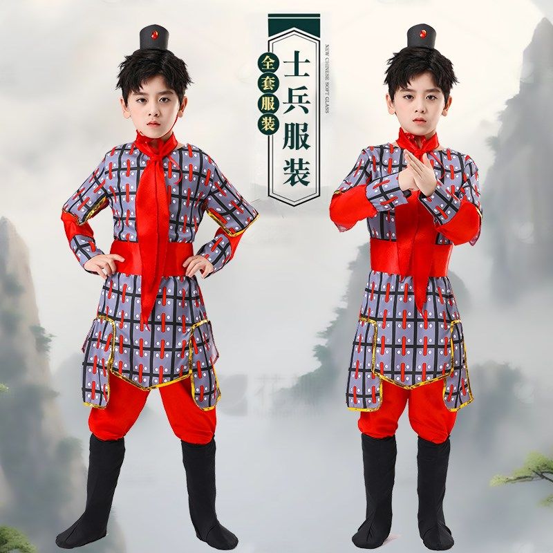 古代儿童士兵服装男女满江红朗诵盔甲表演服戏曲花木兰舞蹈演出服图片