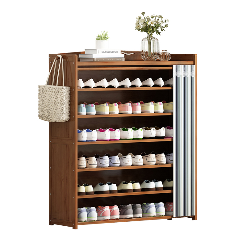 鞋柜楠竹家用门口多层防尘带布帘大容量简易玄关阳台经济型收纳柜