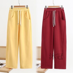 2024香蕉裤女士秋冬高腰家居阔腿裤加绒加厚休闲奥粒绒卫裤子腰带
