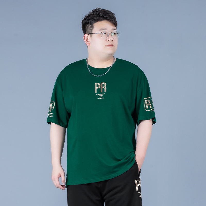 大码短袖T恤男夏季纯棉圆领男士上衣宽松汗衫加肥加大休闲胖子潮