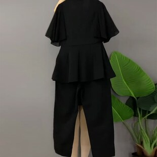 2024夏季新款时尚新中式国风胖妹显瘦衬衫领上衣裤子大码女装套装