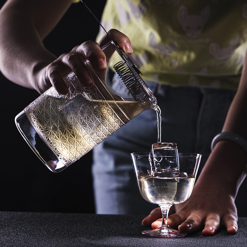 小网格造型 日式手工刻花调酒搅拌杯 调鸡尾酒混合杯 mixing glas
