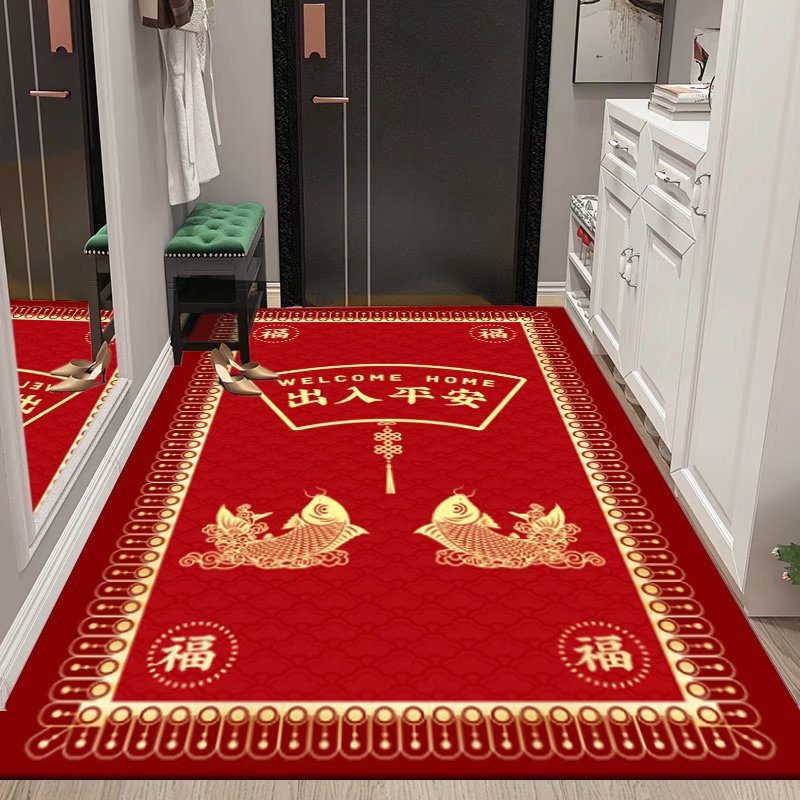 喜庆门口地垫家用红色进门耐脏垫入户门玄关长方形防滑毯定制机洗