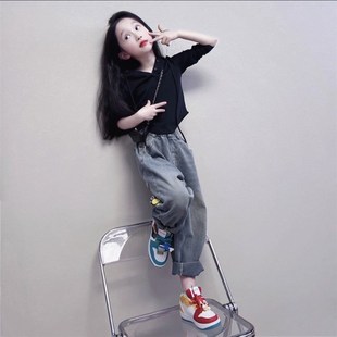 春秋款 女大童老爹裤 2024新款 子秋装 儿童网红百搭宽松裤 女童牛仔裤