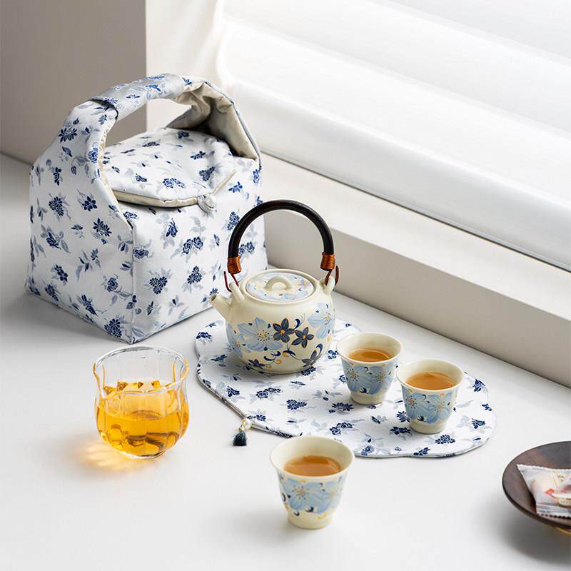 高颜值一人饮旅行茶具铃兰百合提梁壶快客杯户外露营车载功夫茶具