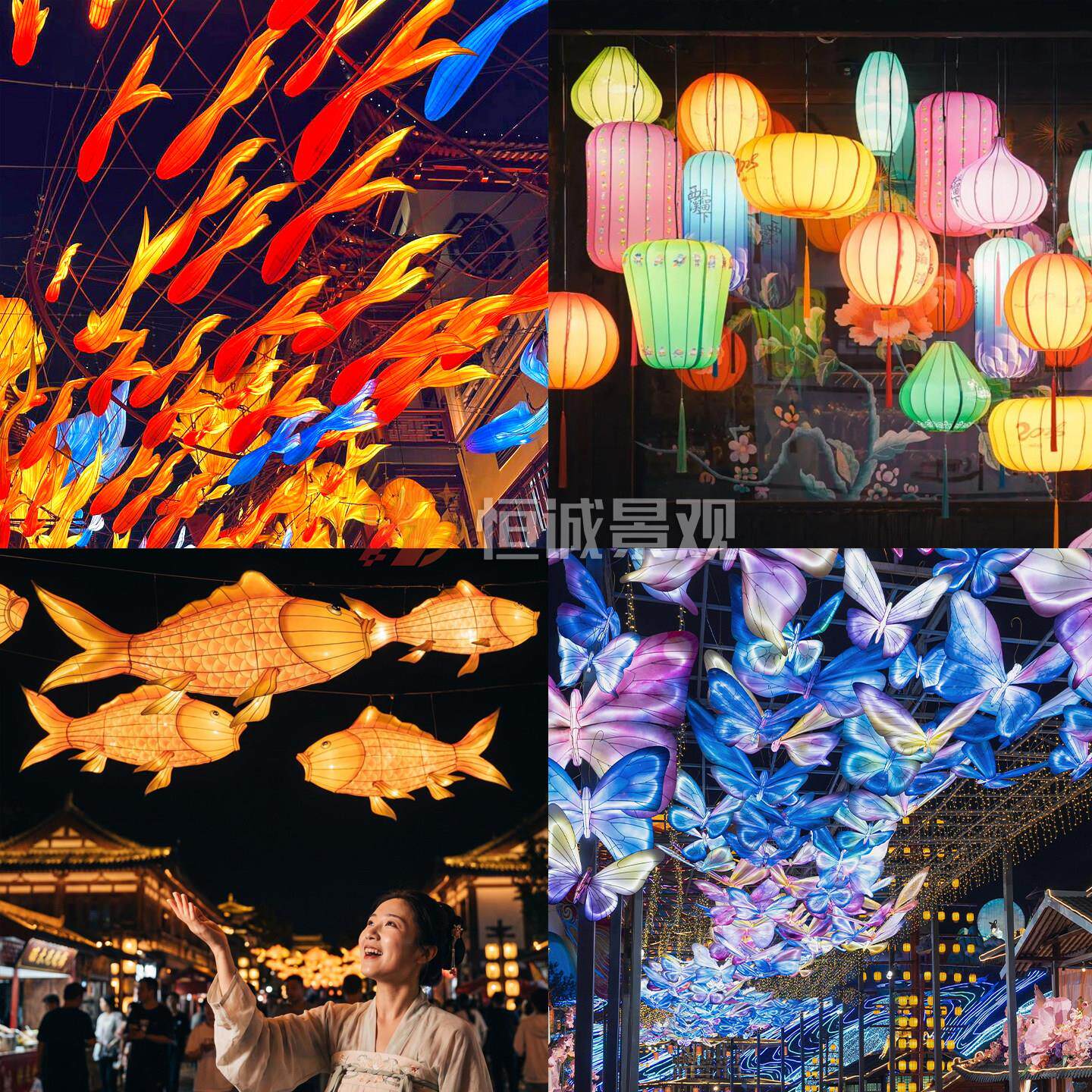 现货锦鲤鱼金鱼灯笼装饰灯中秋节春节日风景区花灯彩灯飞鱼群吊挂