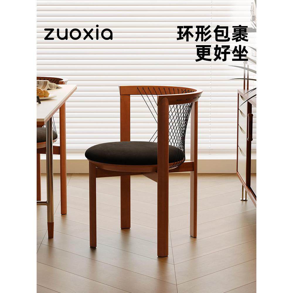 左下琴椅法式覆古实木餐椅高级感中古靠背椅子家用轻奢软包扶手椅