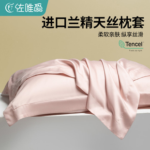 家用真丝枕头套粉色夏季 天丝枕套一对装 高级感枕芯内胆套48cmx74