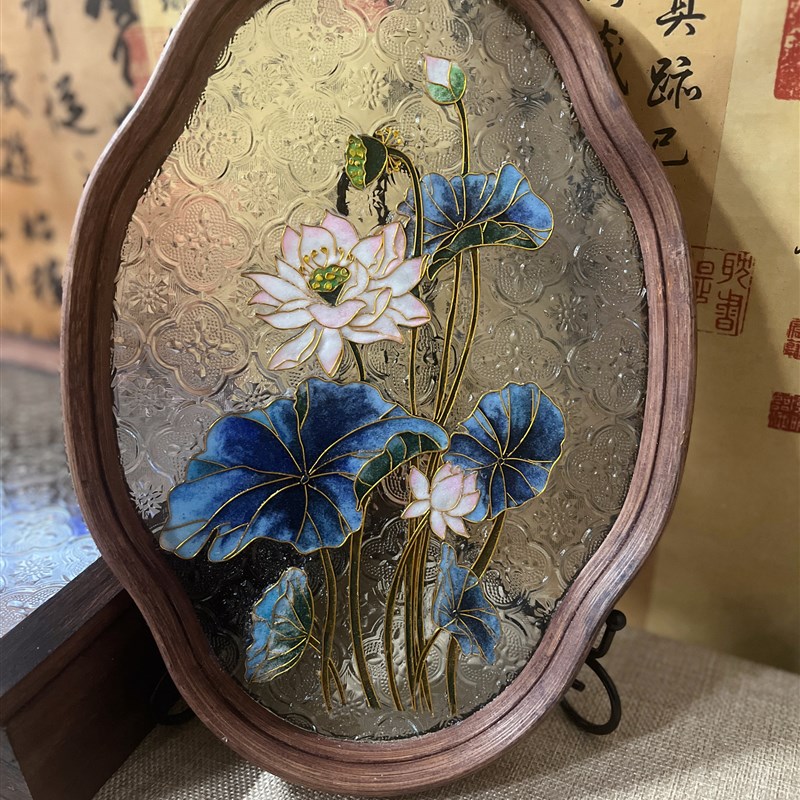 潘胖胖【非遗掐丝珐琅】定制清莲荷花材料包LDIY手工玻璃茶盘礼物