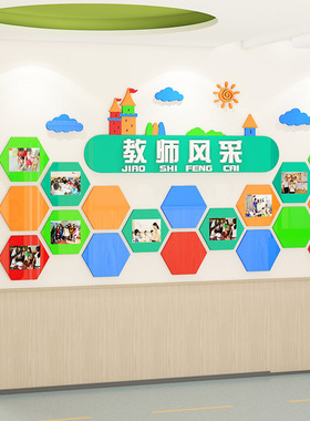 教师风采展示墙幼儿园培训构简介环创照片墙教室走廊装饰