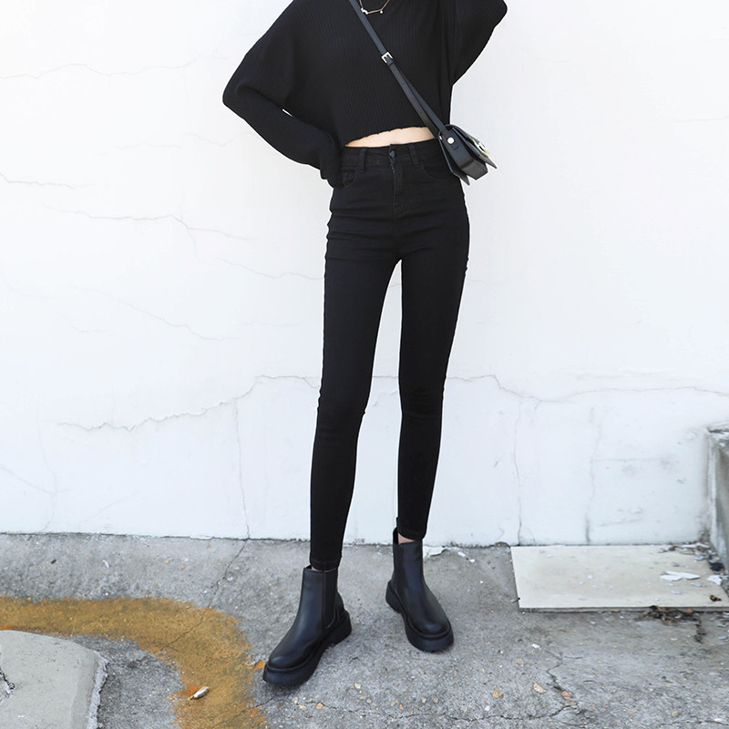 CV大码女装 入店BI败复古高腰小脚牛仔裤女修身显瘦九分铅笔裤子