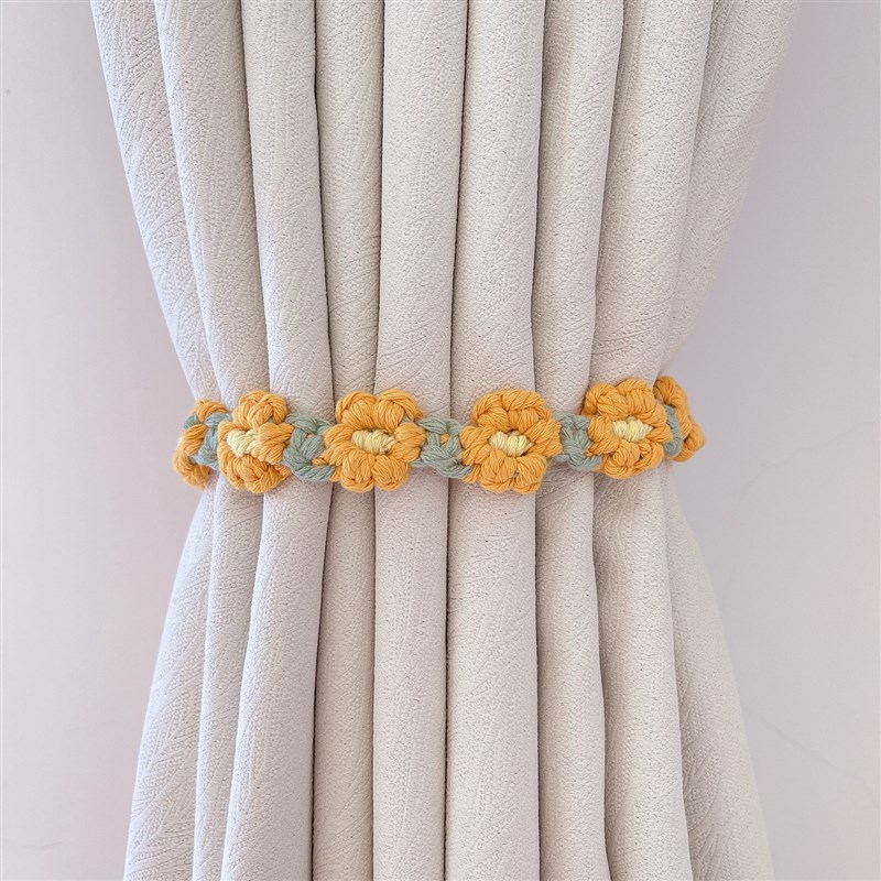 莫奈花园手工编织花朵窗帘绑带卧室客厅窗饰绳子磁吸扎束带一对装