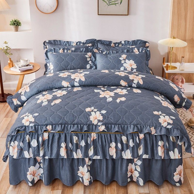 全套夹棉床裙四件套全棉加厚被罩床套韩式公主风床上用品纯棉床罩