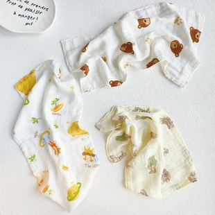 婴儿童A类竹纤维手帕宝宝4 四层竹棉擦汗口水喂吐奶洗澡方巾童巾