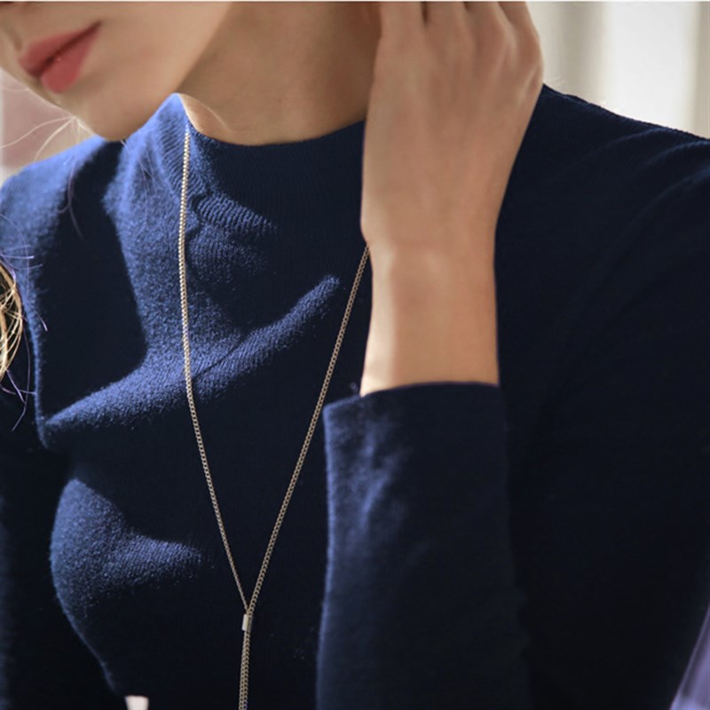 2021秋冬新品厚款半高领打底衫女紧身套头针织衫内搭洋气中领毛衣