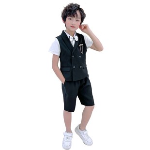宝宝生日周岁英伦风主持人花童西服 男童礼服夏季 儿童西装 马甲套装