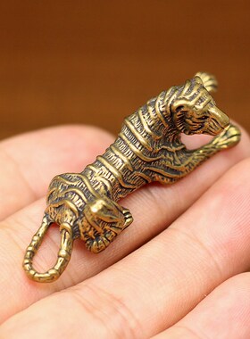 迷你实心复古黄铜12生肖老虎桌面摆件铜虎卧虎白虎茶宠钥匙扣挂件